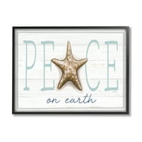 Ступел Индъстрис мир на Земята Морска звезда знак графично изкуство черна рамка изкуство печат стена изкуство, дизайн от Елизабет Тиндал