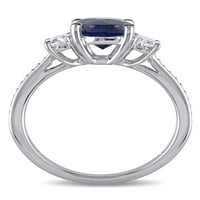 2-Каратов Т. Г. в. дифузен сапфир и Каратов Т. в. диамант 14кт Бяло Злато 3-каменен годежен пръстен