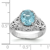 Първичен Сребърен стерлингов Сребърен родиево покритие светло Швейцарски син топаз и диамантен пръстен