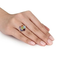 Миабела жените мулти-скъпоценен камък и диамант жълто злато флаш позлатени стерлинги Сребърен цветен пръстен