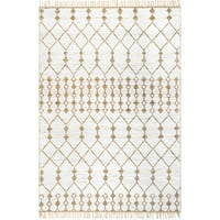 ръчно изтъкан Марокански килим с пискюл, 5 '8', Натурален