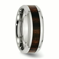 Неръждаема стомана полиран черен дървен инкрустиран емайлиран пръстен, Наличен в множество размери
