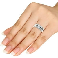 Карат Т. в. диамантен Трикаменен 14кт годежен пръстен от бяло злато