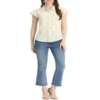 Уникални изгодни Дамски флорални Блуза Точка яка Къс ръкав бутон нагоре риза