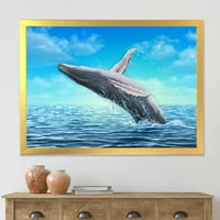 Дизайнарт 'гърбав кит скача от морето' Ферма рамка Арт Принт