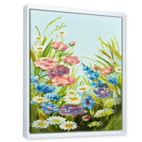 Дизайнарт 'Натюрморт от цветни диви цветя с листа' традиционна рамка платно за стена арт принт