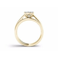 Карат Т. в. диамант 10кт жълто злато възглавница-форма годежен пръстен комплект