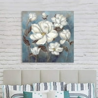 Бяло флорално абстрактно цветно платно произведение на изкуството ръчно рисувано рисуване за хол