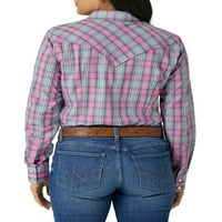 Каранглер® женска риза с дълъг ръкав Западно щракване Каре