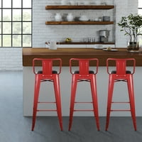 Дизайн група Ниска обратно брояч Височина метална табуретка с веган кожена седалка, сьомга червено