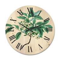 Дизайнарт 'древни зелени листа растения Ив' традиционен дървен стенен часовник