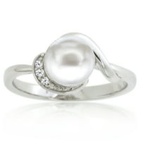 Блясък Сребърна сладководна перла и създаден бял сапфирен пръстен